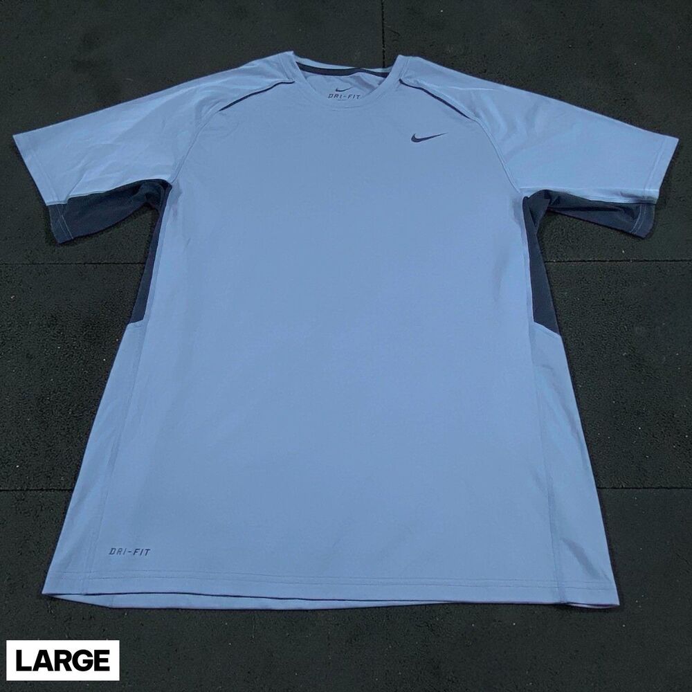 Nike T Shirt Dri-FIT Mens L Gray Athletic Mesh Vent Training Tee Heavy Thick‎